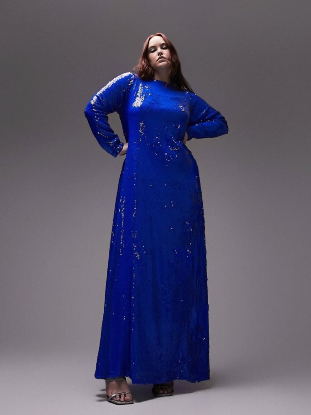 Topshop Curve Colbalt Sequin Long Sleeve Maxi Dress Sz US 20 / UK 24